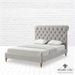 Addalynn Bed Gray wood Linen King Rolled Top Button Tufted Nailhead Trim
