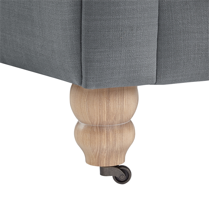 Londynn Club Chair Dark Gray Fabric Linen Button Tufted Rolled Sinuous Springs