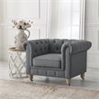 Londynn Club Chair Dark Gray Fabric Linen Button Tufted Rolled Sinuous Springs