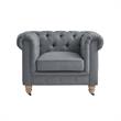 Londynn Club Chair Dark Gray Fabric Linen Button Tufted Rolled Sinuous Springs