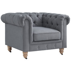 Londynn Club Chair Dark Gray Fabric Linen Button Tufted Rolled Sinuous Springs