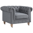 Londynn Club Chair Dark Gray Fabric Linen Button Tufted Rolled Sinuous Springs