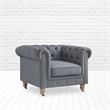Londynn Club Chair Dark Gray Fabric Linen Button Tufted Rolled Sinuous Springs