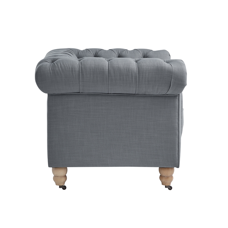Londynn Club Chair Dark Gray Fabric Linen Button Tufted Rolled Sinuous Springs