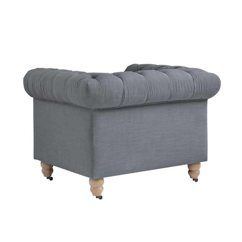 Londynn Club Chair Dark Gray Fabric Linen Button Tufted Rolled Sinuous Springs
