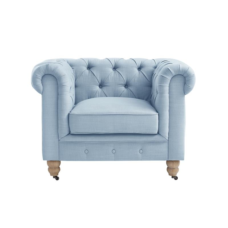 Londynn Club Chair Light Blue Linen Button Tufted Rolled Arm Sinuous Springs