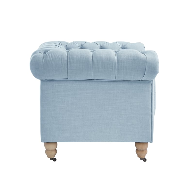 Londynn Club Chair Light Blue Linen Button Tufted Rolled Arm Sinuous Springs