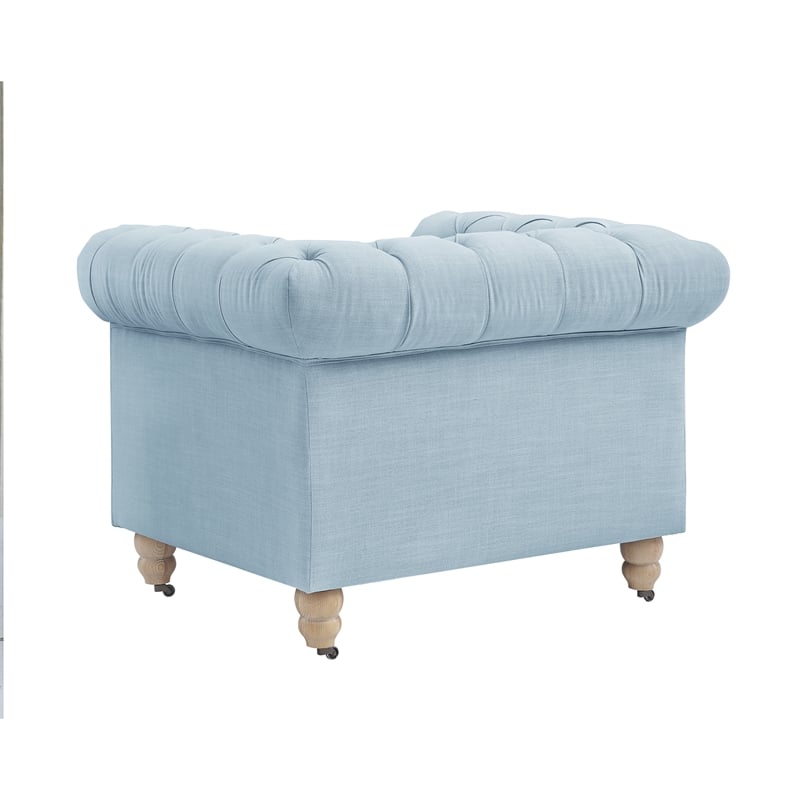 Londynn Club Chair Light Blue Linen Button Tufted Rolled Arm Sinuous Springs