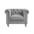 Londynn Club Chair Fabric Light Grey Linen Button Tufted Rolled Sinuous Springs