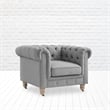 Londynn Club Chair Fabric Light Grey Linen Button Tufted Rolled Sinuous Springs