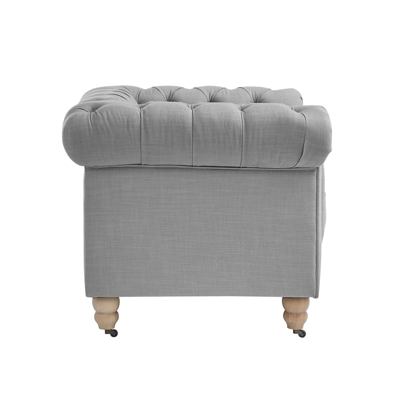 Londynn Club Chair Fabric Light Grey Linen Button Tufted Rolled Sinuous Springs