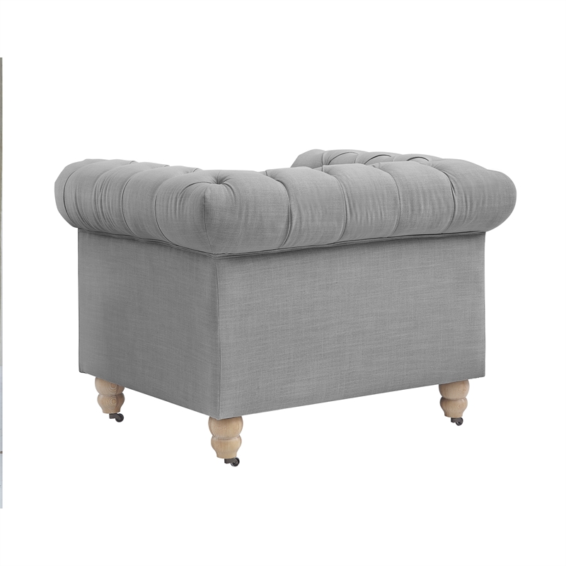 Londynn Club Chair Fabric Light Grey Linen Button Tufted Rolled Sinuous Springs