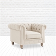 Londynn Yellow Fabric Club Chair Beige Linen Button Tufted Rolled Arm Springs