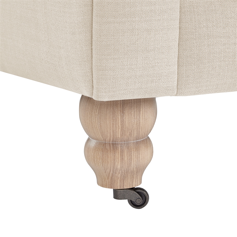 Londynn Yellow Fabric Club Chair Beige Linen Button Tufted Rolled Arm Springs