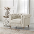 Londynn Yellow Fabric Club Chair Beige Linen Button Tufted Rolled Arm Springs