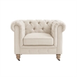 Londynn Yellow Fabric Club Chair Beige Linen Button Tufted Rolled Arm Springs