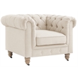 Londynn Yellow Fabric Club Chair Beige Linen Button Tufted Rolled Arm Springs