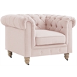 Londynn Club Chair Pink Linen Button Tufted Rolled Arm Sinuous Springs