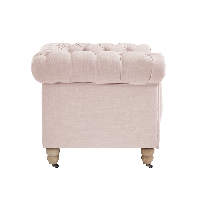 Londynn Club Chair Pink Linen Button Tufted Rolled Arm Sinuous Springs