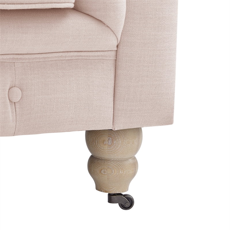 Londynn Loveseat Pink Linen Button Tufted Rolled Arm Sinuous Springs