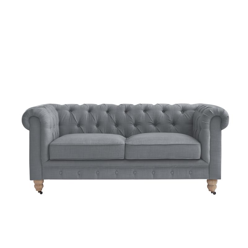 Londynn Loveseat Dark Grey Linen Button Tufted Rolled Arm Sinuous Springs