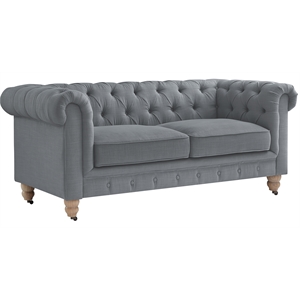 Londynn Loveseat Dark Grey Linen Button Tufted Rolled Arm Sinuous Springs