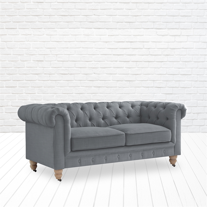 Londynn Loveseat Dark Grey Linen Button Tufted Rolled Arm Sinuous Springs