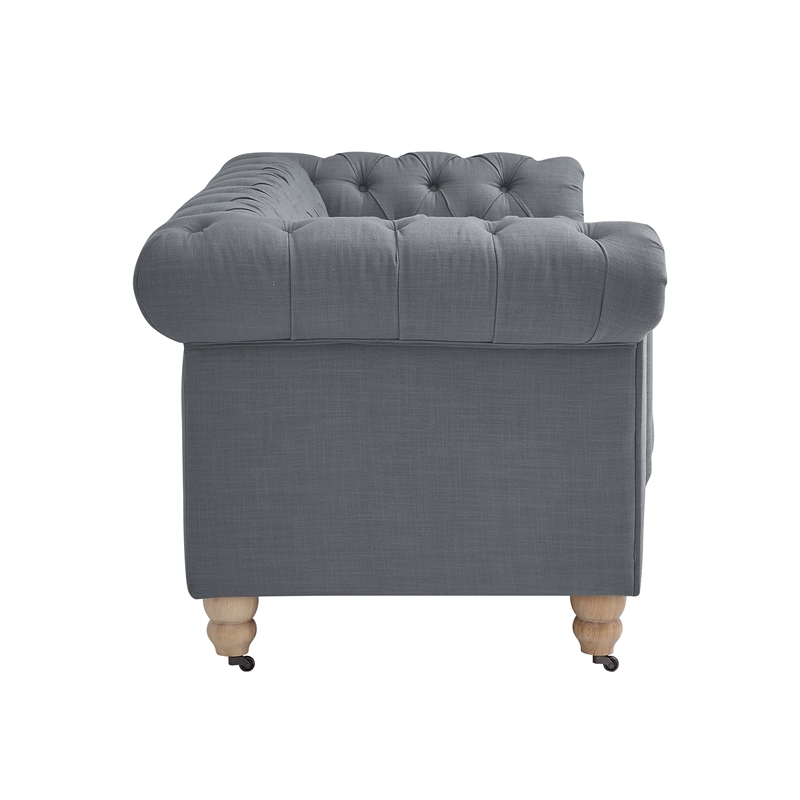 Londynn Loveseat Dark Grey Linen Button Tufted Rolled Arm Sinuous Springs