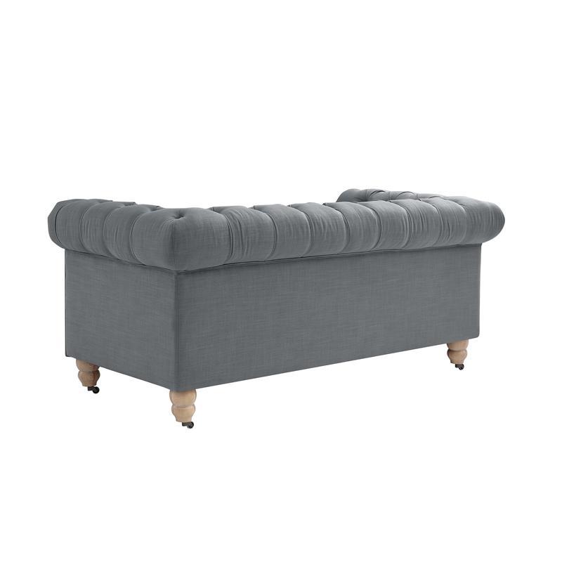 Londynn Loveseat Dark Grey Linen Button Tufted Rolled Arm Sinuous Springs