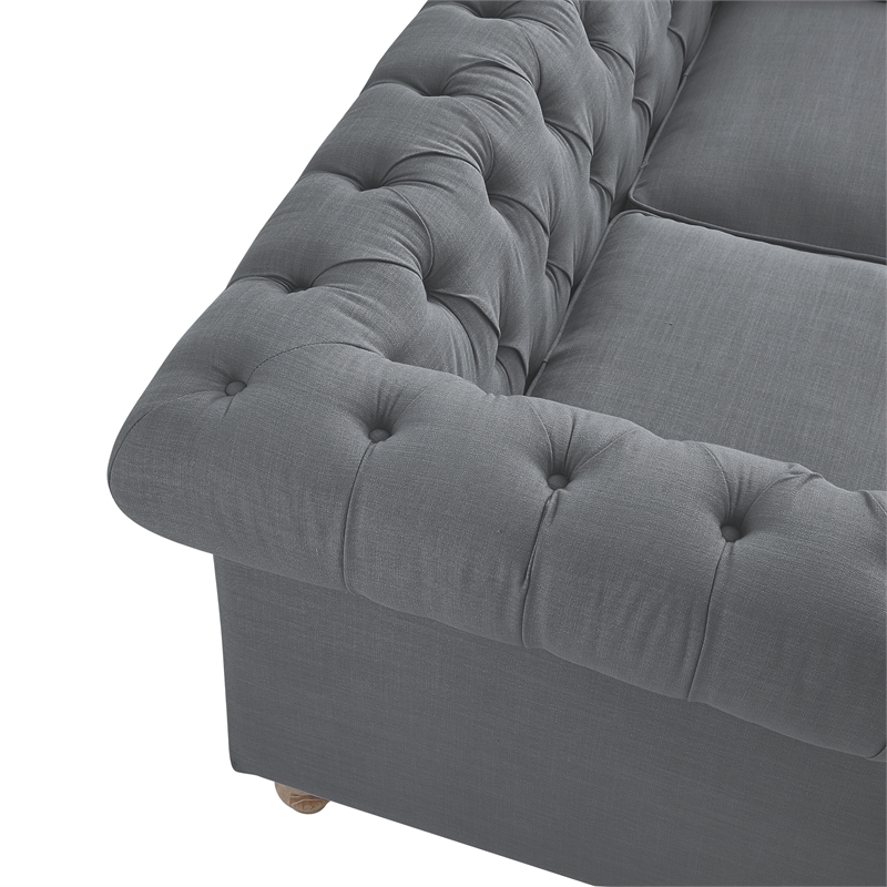 Londynn Loveseat Dark Grey Linen Button Tufted Rolled Arm Sinuous Springs