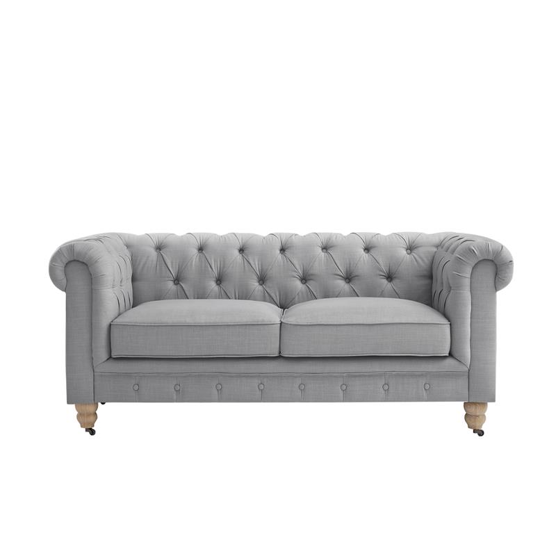 Londynn Loveseat Light Grey Linen Button Tufted Rolled Arm Sinuous Springs