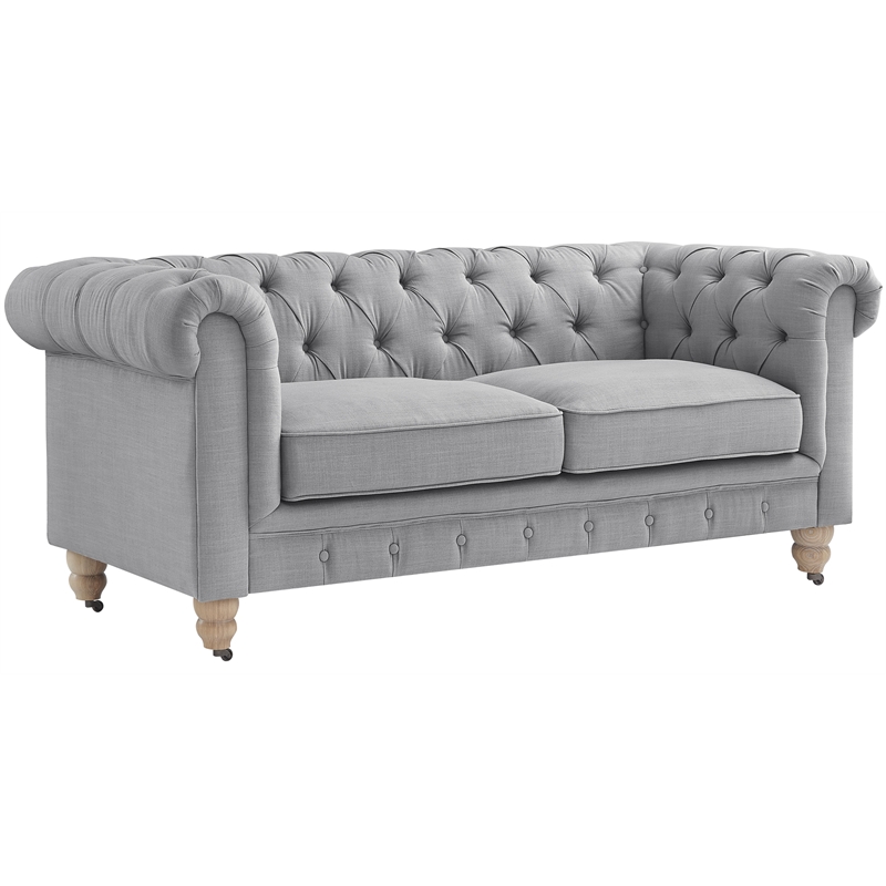 Londynn Loveseat Light Grey Linen Button Tufted Rolled Arm Sinuous Springs