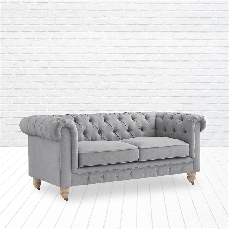Londynn Loveseat Light Grey Linen Button Tufted Rolled Arm Sinuous Springs