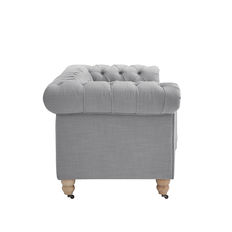 Londynn Loveseat Light Grey Linen Button Tufted Rolled Arm Sinuous Springs
