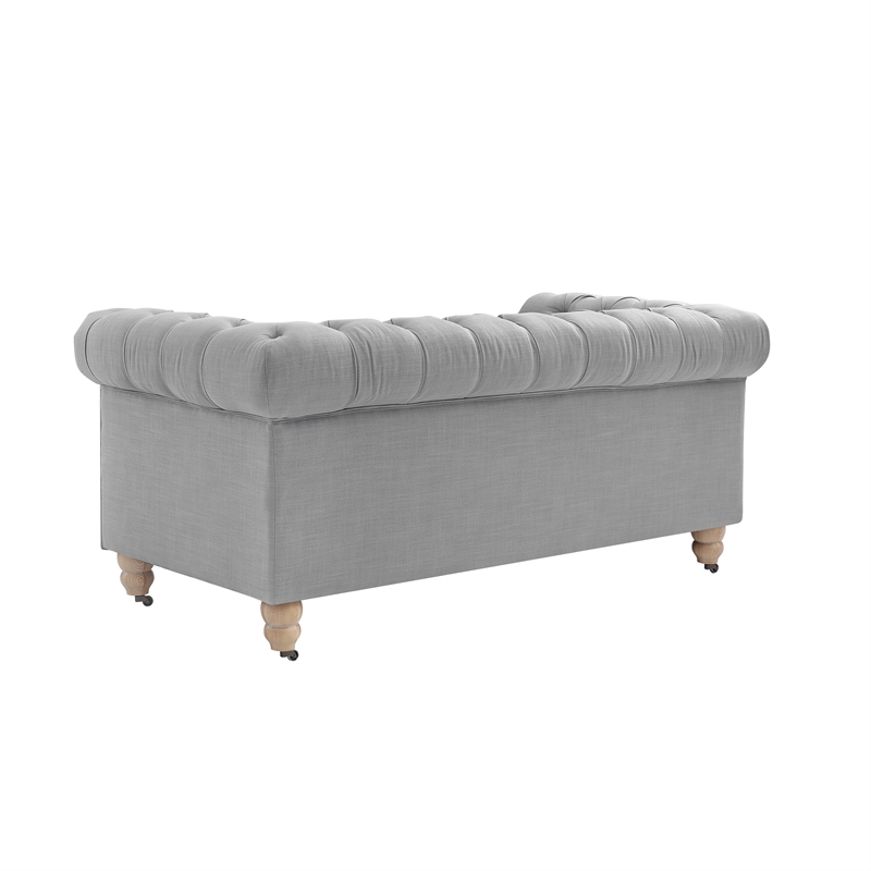 Londynn Loveseat Light Grey Linen Button Tufted Rolled Arm Sinuous Springs