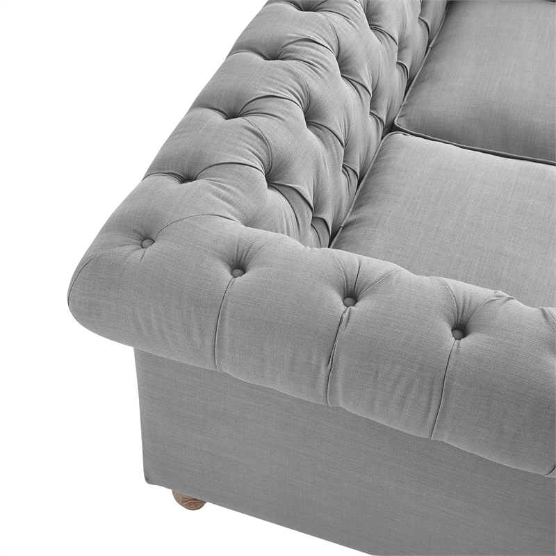 Londynn Loveseat Light Grey Linen Button Tufted Rolled Arm Sinuous Springs