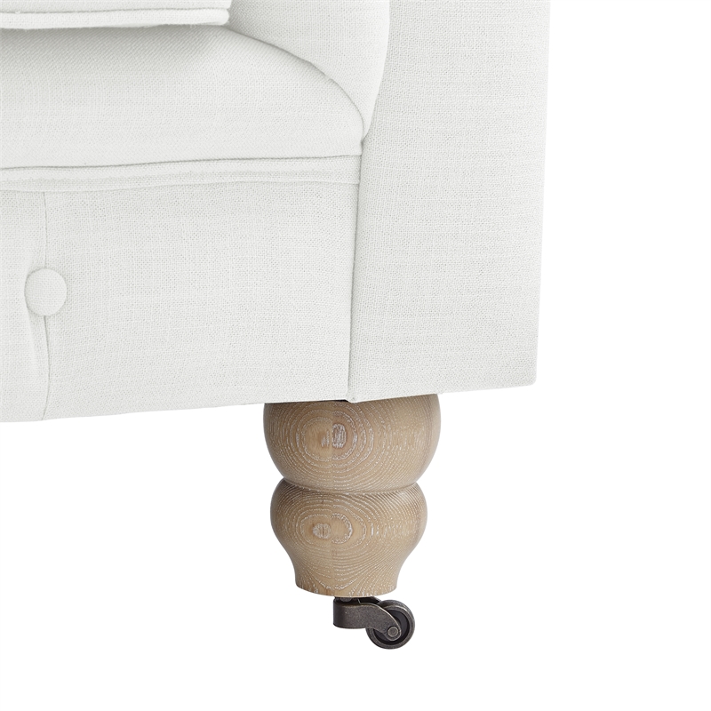 Londynn Loveseat Cream White Linen Button Tufted Rolled Arm Sinuous Springs