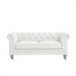 Londynn Loveseat Cream White Linen Button Tufted Rolled Arm Sinuous Springs