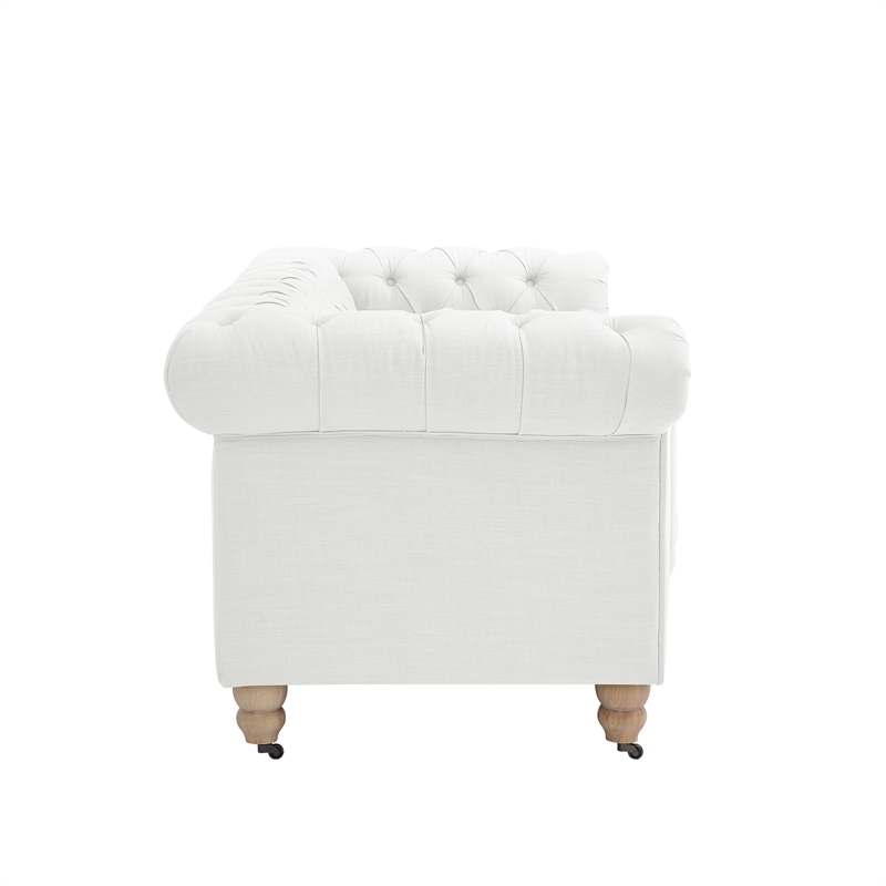 Londynn Loveseat Cream White Linen Button Tufted Rolled Arm Sinuous Springs