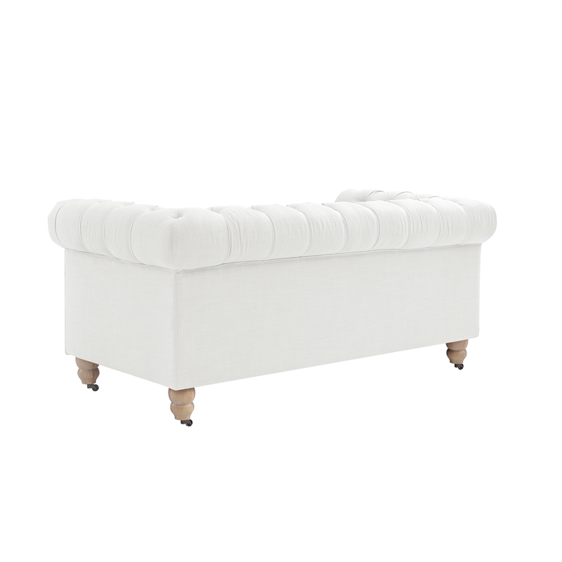 Londynn Loveseat Cream White Linen Button Tufted Rolled Arm Sinuous Springs