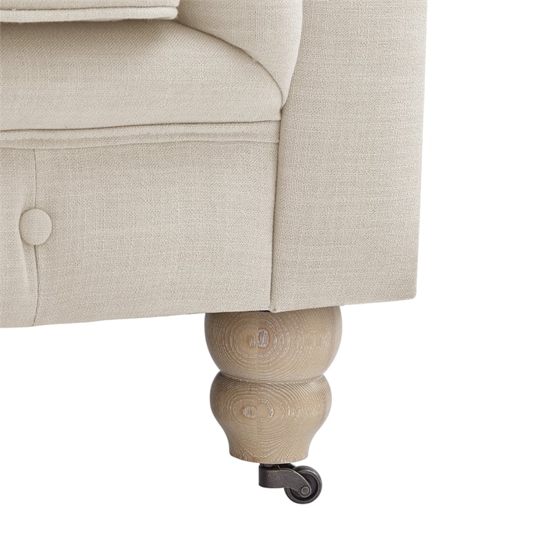 Londynn Loveseat Beige Linen Button Tufted Rolled Arm Sinuous Springs