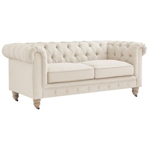 Londynn Loveseat Beige Linen Button Tufted Rolled Arm Sinuous Springs