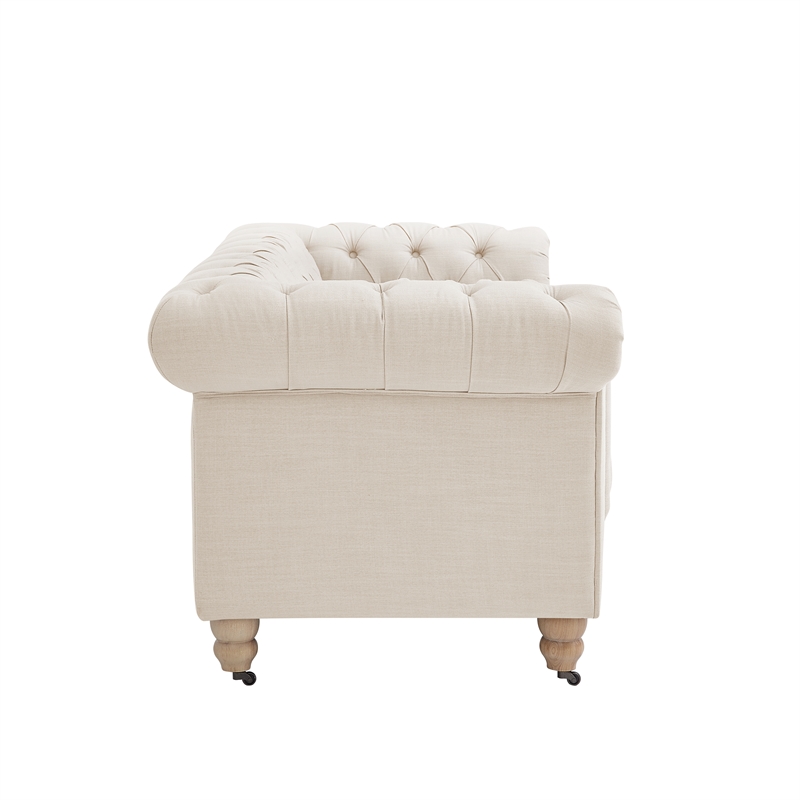 Londynn Loveseat Beige Linen Button Tufted Rolled Arm Sinuous Springs