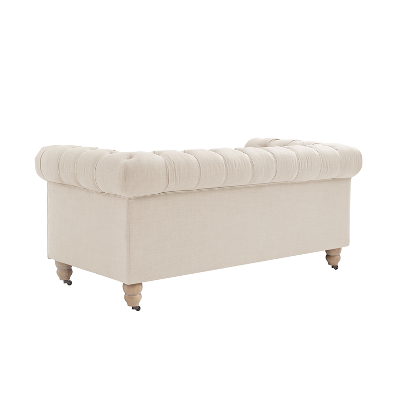 Londynn Loveseat Beige Linen Button Tufted Rolled Arm Sinuous Springs