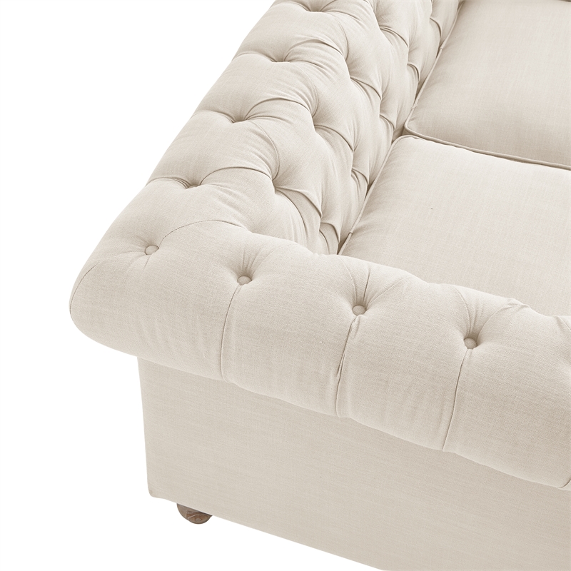 Londynn Loveseat Beige Linen Button Tufted Rolled Arm Sinuous Springs