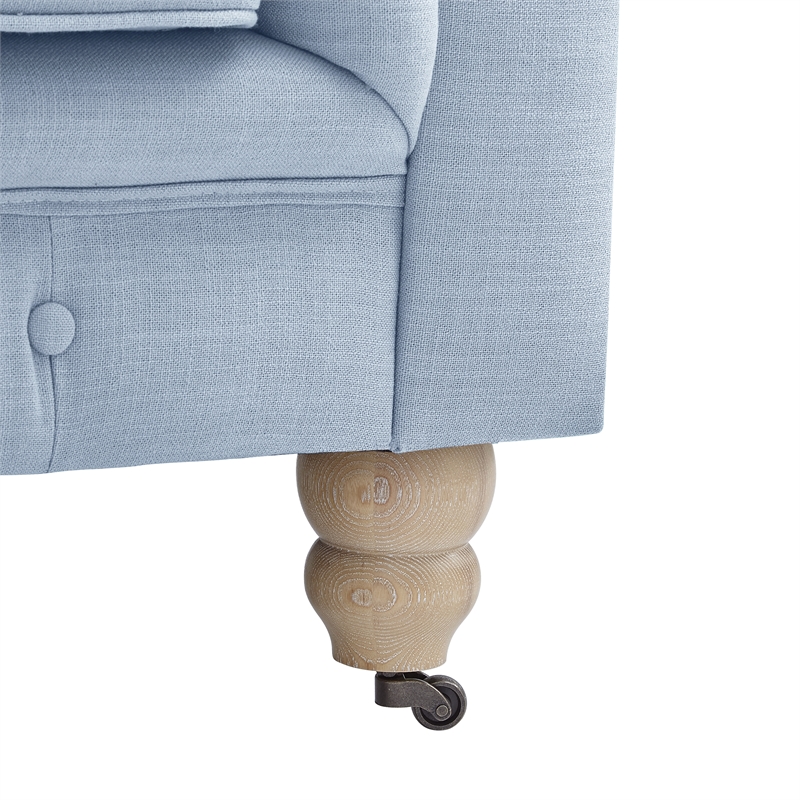 Londynn Loveseat Light Blue Linen Button Tufted Rolled Arm Sinuous Springs