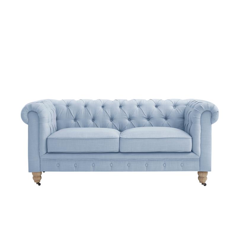 Londynn Loveseat Light Blue Linen Button Tufted Rolled Arm Sinuous Springs