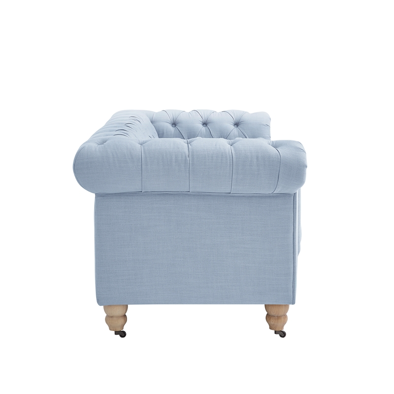Londynn Loveseat Light Blue Linen Button Tufted Rolled Arm Sinuous Springs