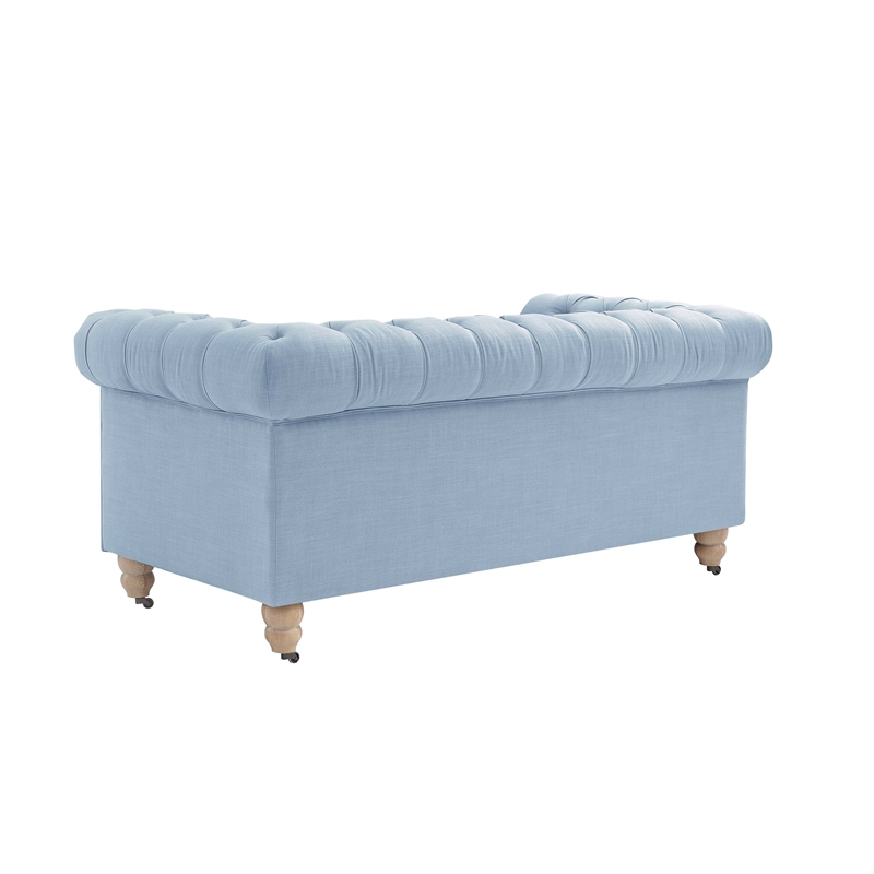 Londynn Loveseat Light Blue Linen Button Tufted Rolled Arm Sinuous Springs