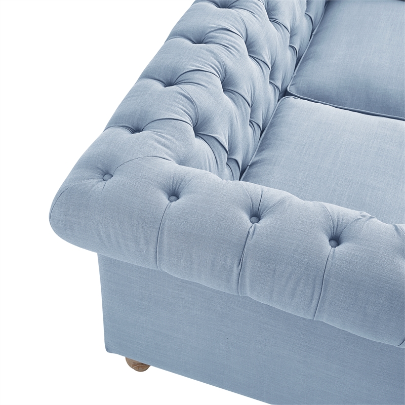 Londynn Loveseat Light Blue Linen Button Tufted Rolled Arm Sinuous Springs